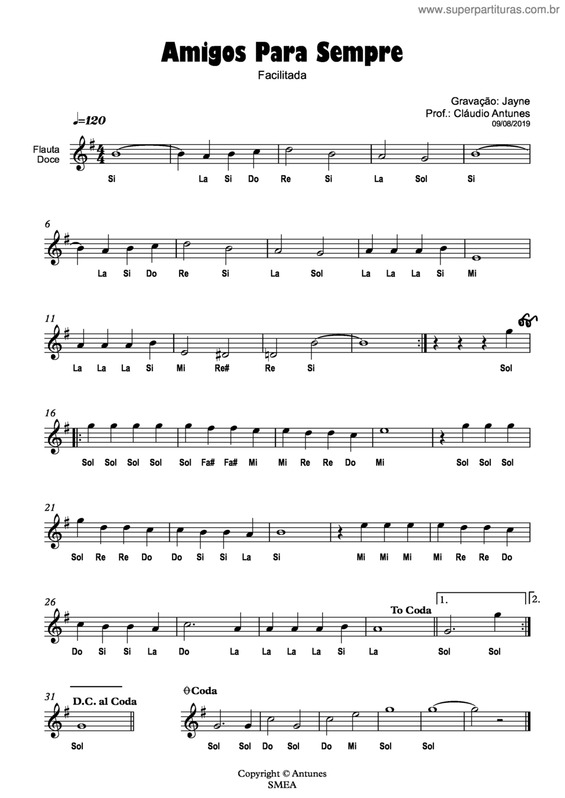 Partitura da música Amigos Para Sempre v.6