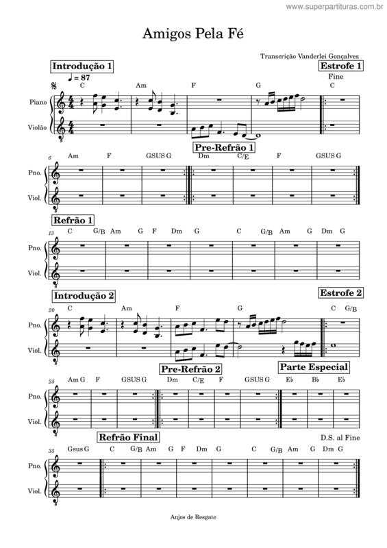Partitura da música Amigos Pela Fé v.14