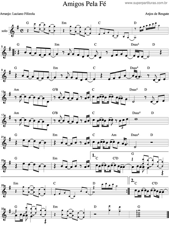 Partitura da música Amigos Pela Fé v.3