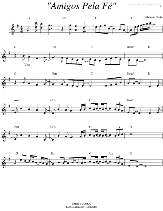 Partitura da música amigos Pela Fé