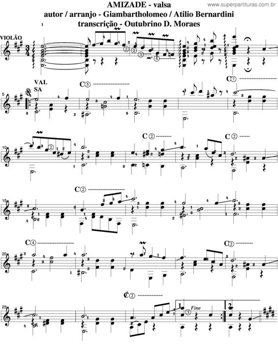 Partitura da música Amizade v.2