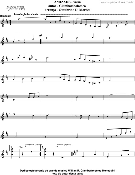 Partitura da música Amizade v.6