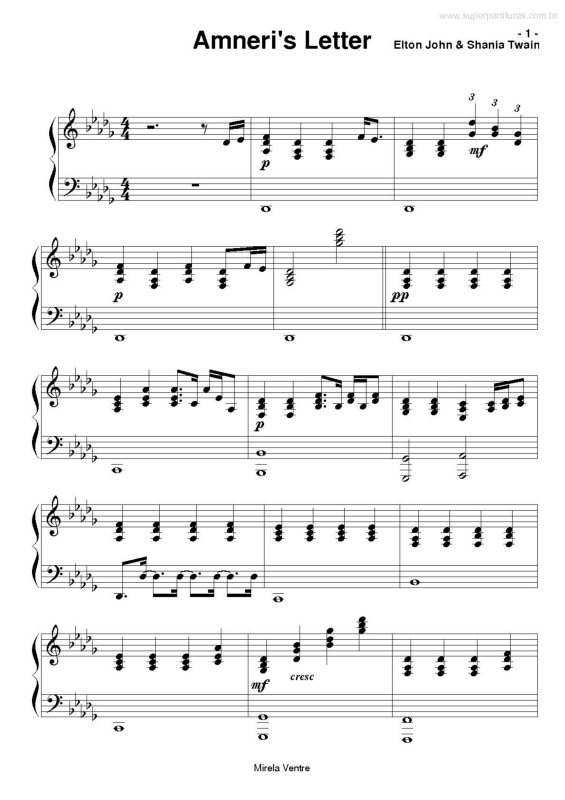 Partitura da música Amneri`s Letter