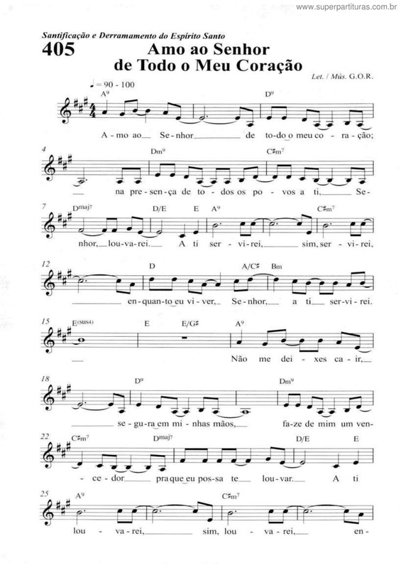 Partitura da música Amo Ao Senhor De Todo O Meu Coração