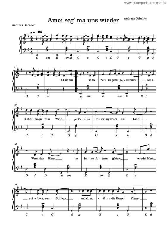 Partitura da música Amoi Seg Ma Uns Wieder – Andreas Gabalier