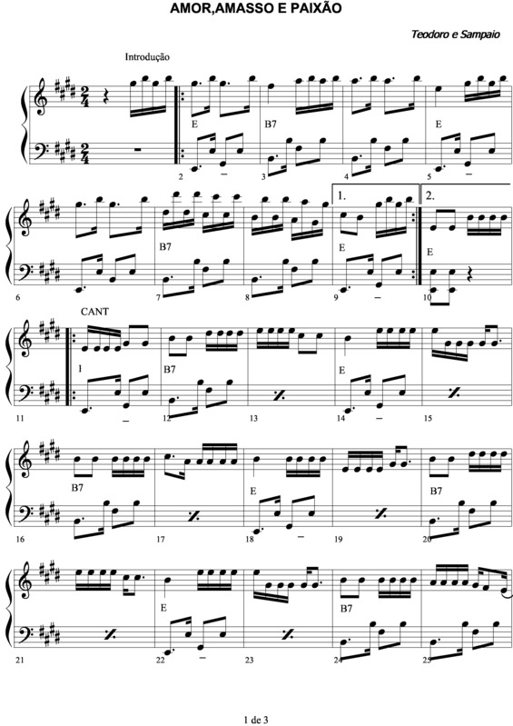 Partitura da música Amor, Amasso e Paixão v.2