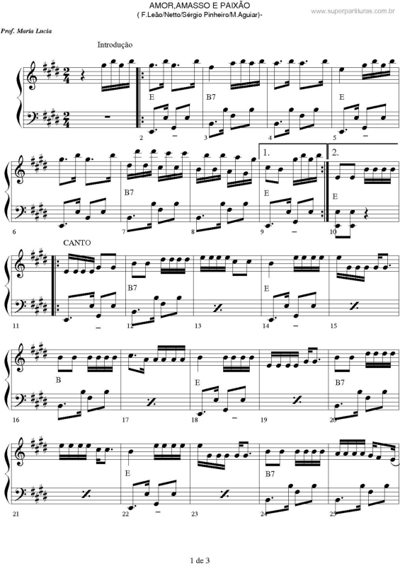 Partitura da música Amor, Amasso e Paixão