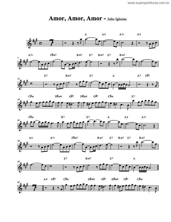 Partitura da música Amor, amor, amor