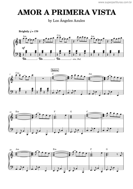 Partitura da música Amor A Primera Vista – Los Ángeles Azules