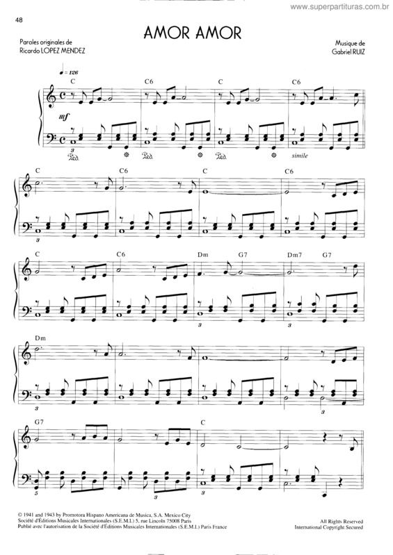 Partitura da música Amor Amor