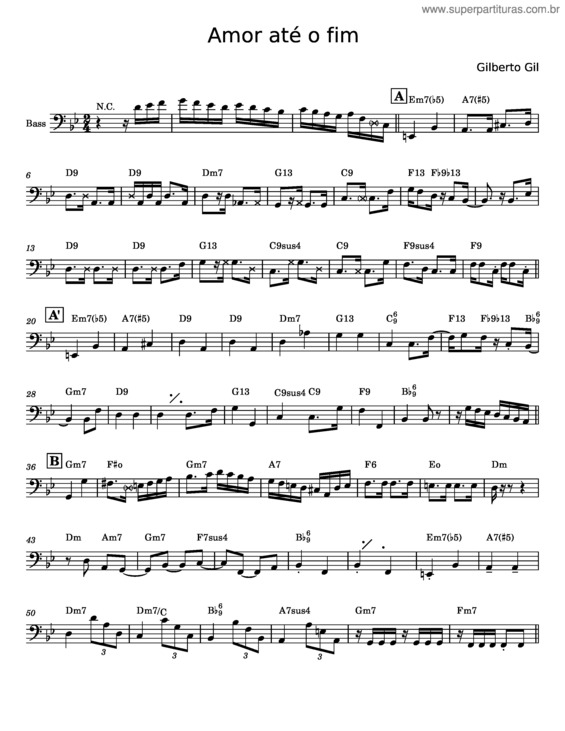 Partitura da música Amor Até O Fim – Gilberto Gil