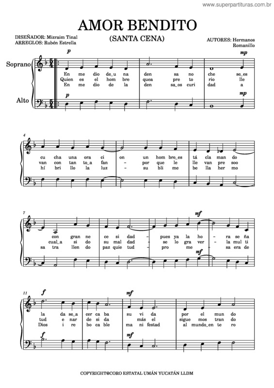 Partitura da música Amor Bendito Partitura Lldm