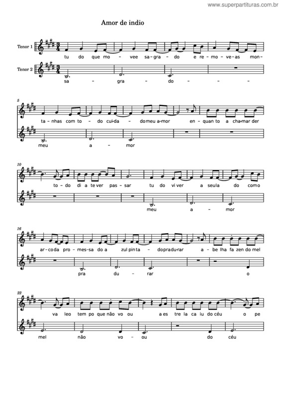 Partitura da música Amor De Indio 2 Vozes 1 – Domingosbueno