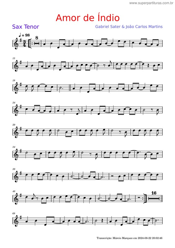 Partitura da música Amor De Índio v.14
