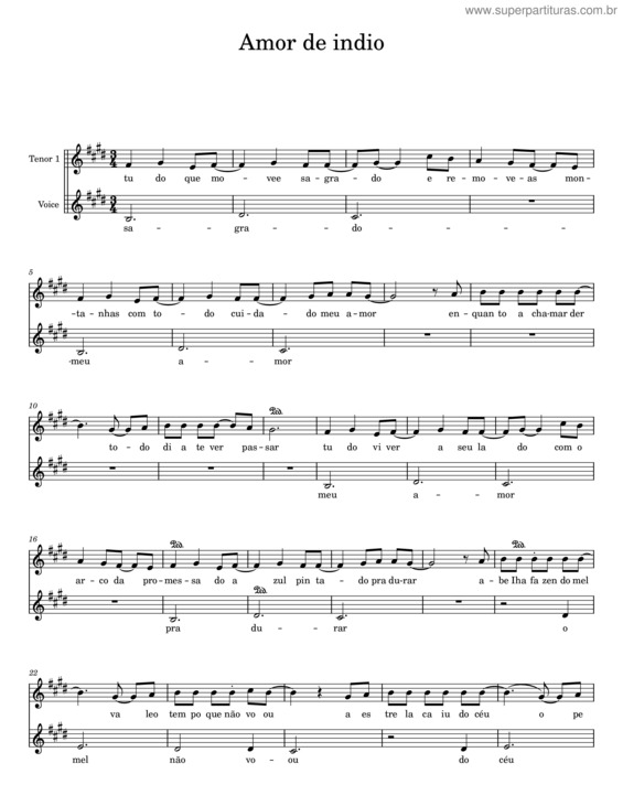 Partitura da música Amor De Indio v.15