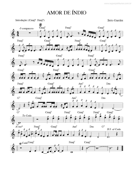 Partitura da música Amor de Índio