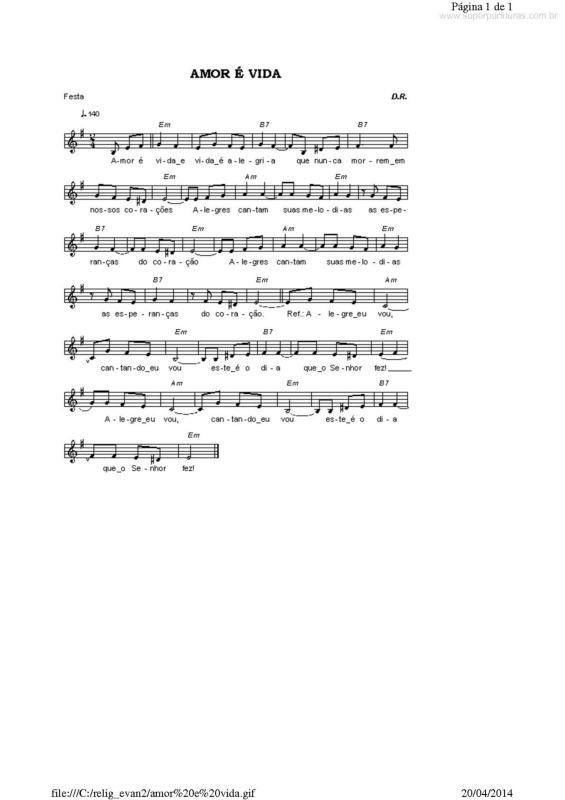 Partitura da música Amor é Vida