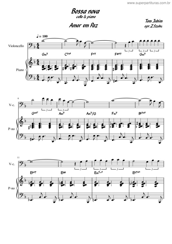 Partitura da música Amor Em Paz – Antônio Carlos Jobim Bossanova