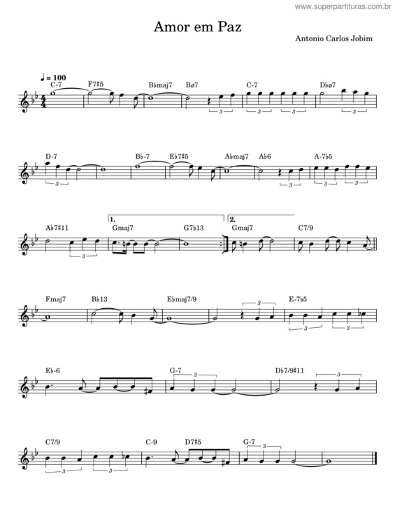 Partitura da música Amor Em Paz – Antônio Carlos Jobim