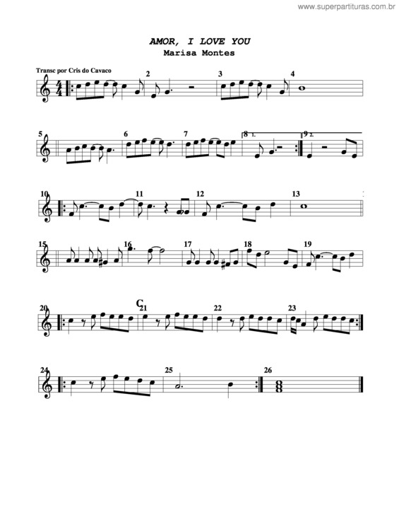 Partitura da música Amor I Love You v.6