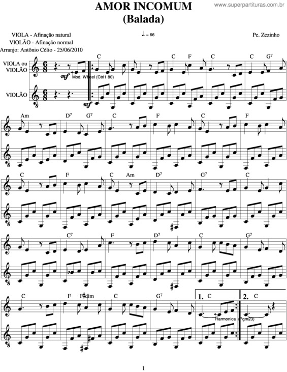 Partitura da música Amor Incomum v.2