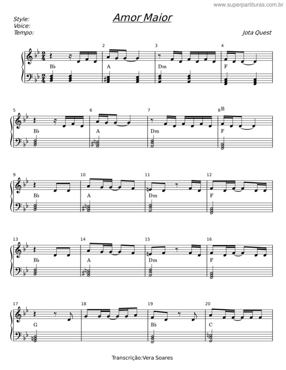 Partitura da música Amor Maior – Jota Quest