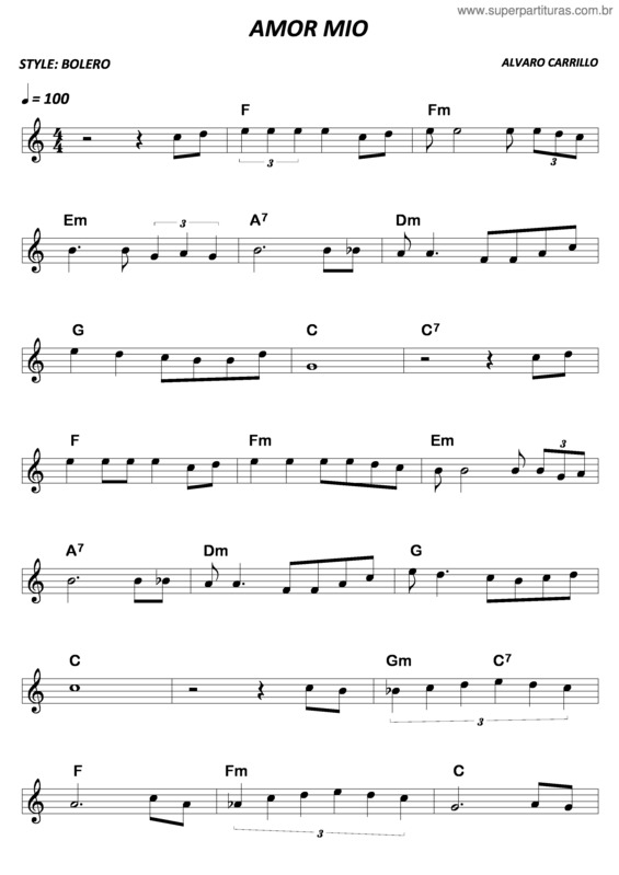 Partitura da música Amor Mio