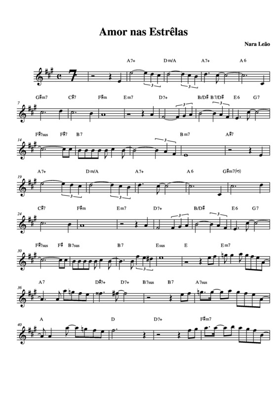 Partitura da música Amor nas Estrelas v.2