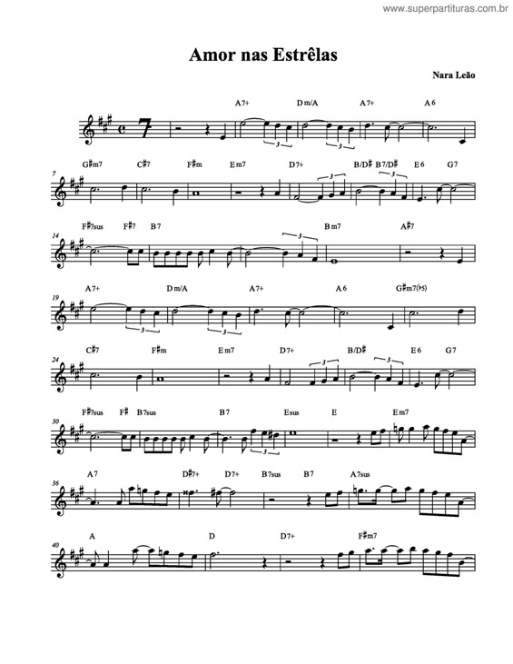 Partitura da música Amor nas estrelas