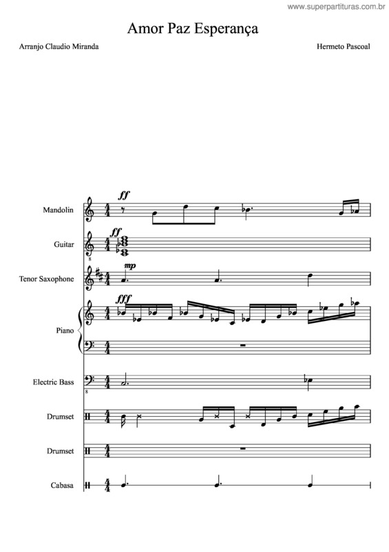 Partitura da música Amor Paz Esperança