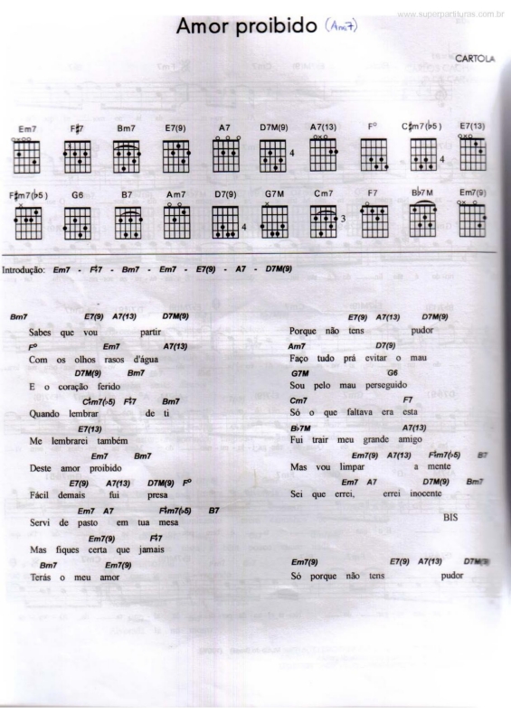 Partitura da música Amor Proibido