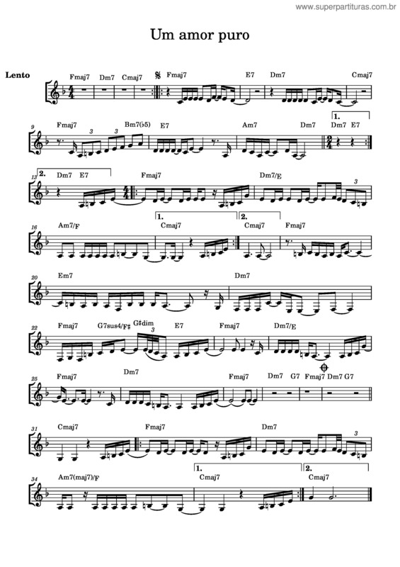 Partitura da música Amor Puro  – Djavan Um Amor Puro
