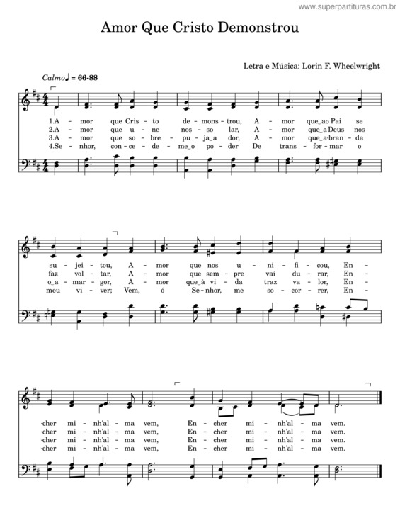 Partitura da música Amor Que Cristo Demonstrou – Lorin F. Wheelwright