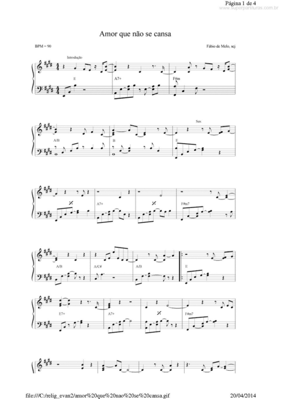 Partitura da música Amor que não se Cansa