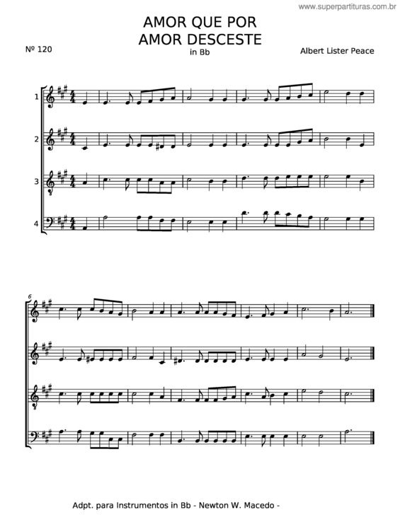Partitura da música Amor Que Por Amor Desceste – Albert Lister Peace