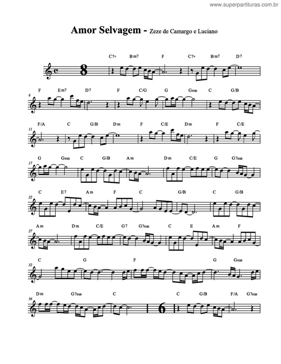 Partitura da música Amor selvagem v.2