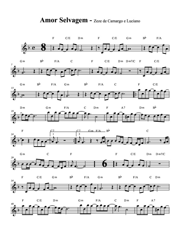 Partitura da música Amor Selvagem v.6