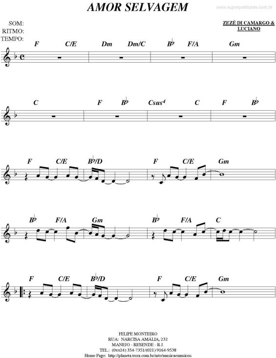 Partitura da música Amor Selvagem