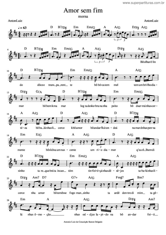 Partitura da música Amor Sem Fim