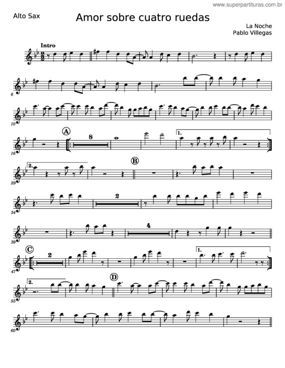 Partitura da música Amor Sobre Cuatro Ruedas – Grupo La Noche