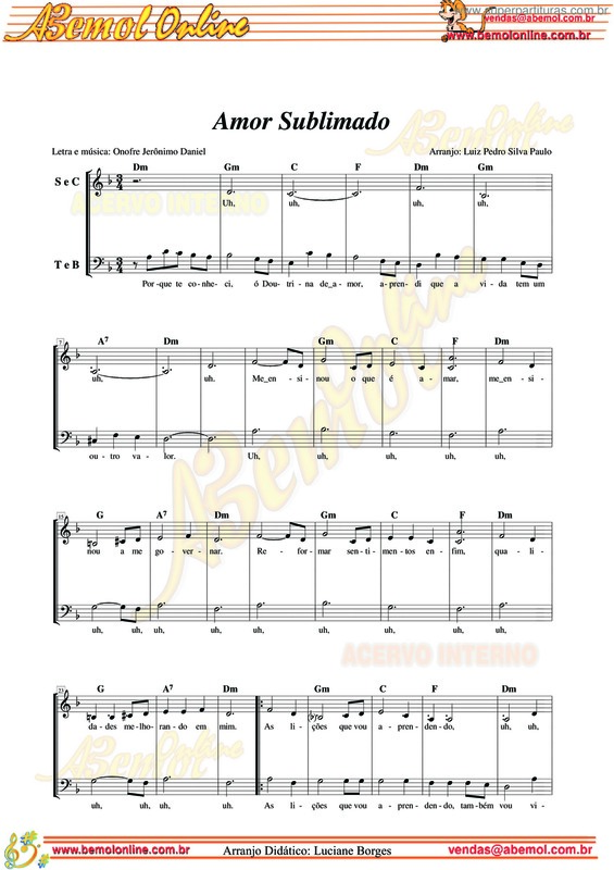 Partitura da música Amor Sublimado v.2