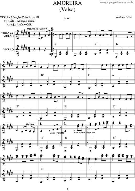 Partitura da música Amoreira