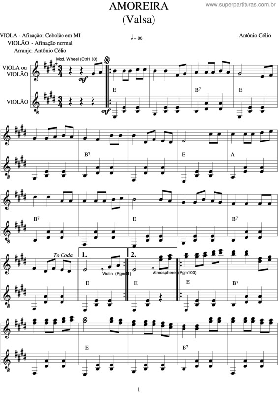 Partitura da música Amoreira