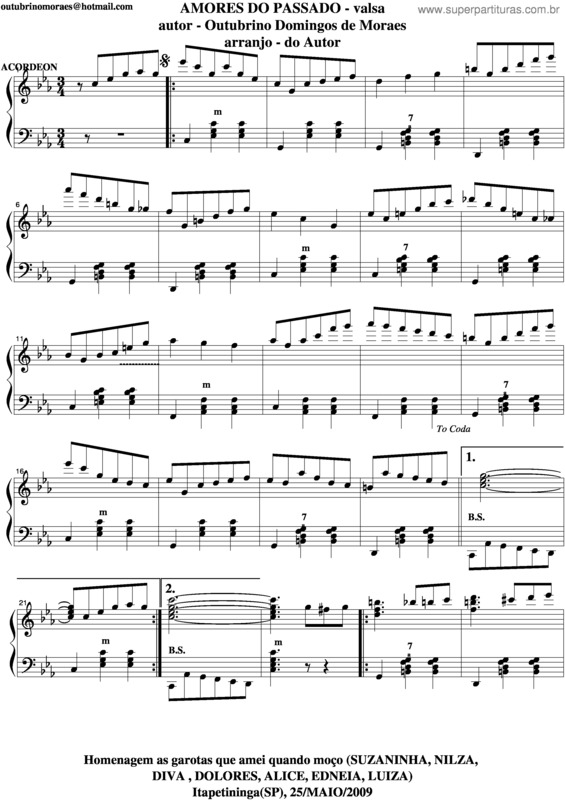 Partitura da música Amores Do Passado v.2