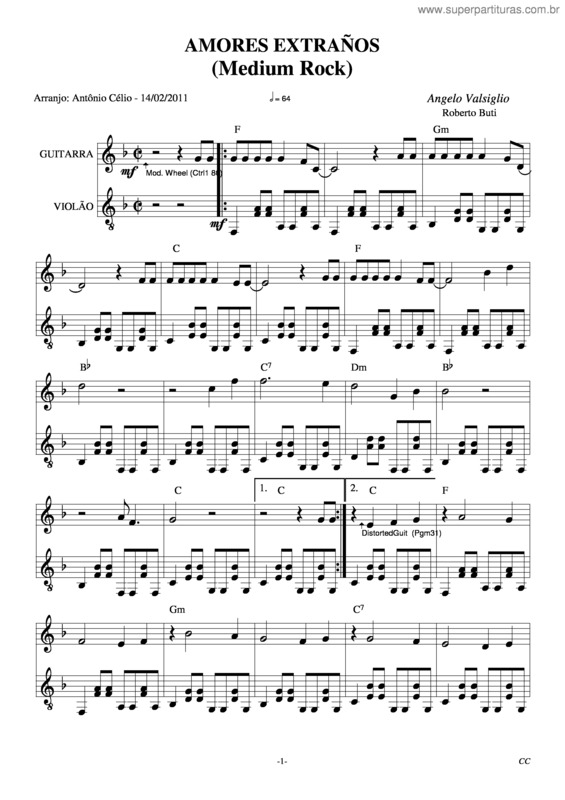 Partitura da música Amores Extranõs