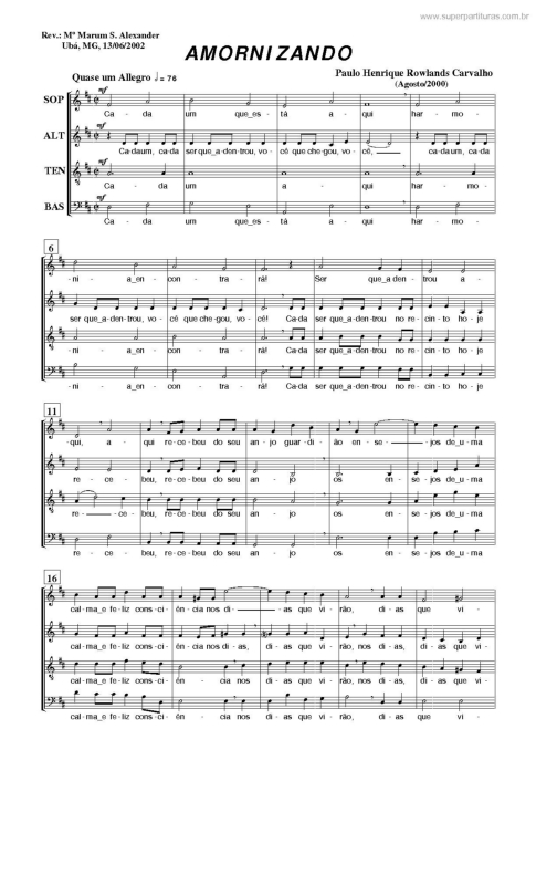 Partitura da música Amornizando