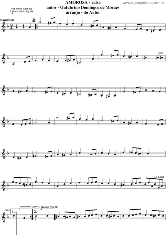 Partitura da música Amorosa v.2