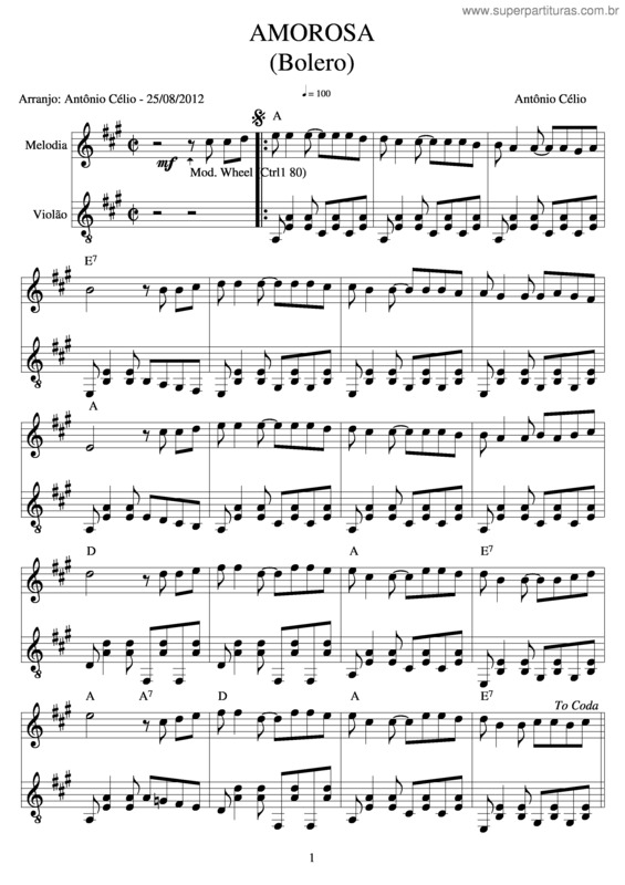 Partitura da música Amorosa v.5