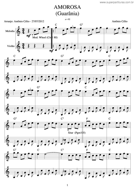 Partitura da música Amorosa v.6