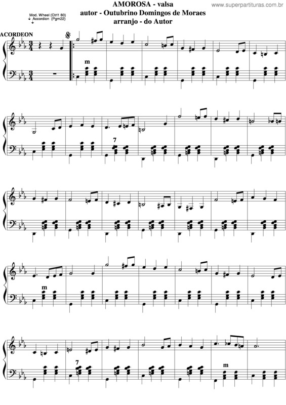 Partitura da música Amorosa